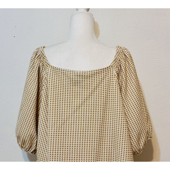 Ava & Viv Plus Size 4X Tan And White Balloon Sleeve Check Print Blouse Boho - Picture 6 of 10